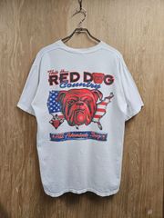 【US古着】90s USA製 LOGOTEL Red Dog T-shirt | ロゴテル レッドドッグ 企業ロゴ アメリカンビール ブルドック プリント 半袖 Tシャツ ホワイト L