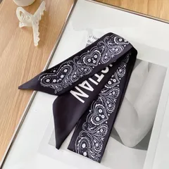 リボンスカーフ バッグスカーフ　ブラック　黒　モノトーン　ペイズリー　スカーフ