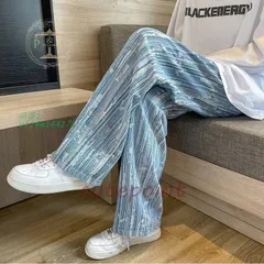 ワイドパンツ ジーンズ メンズ ダメージ加工 ロング丈 おしゃれ デニムパンツ ストレート 個性 ゆったり ストリート系 vii4w144175