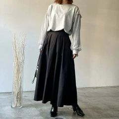 ベネシャン　タックスカート　ギャザースカート　ロングスカート　フレア　マキシ丈　ウエストゴム　ブラック　黒