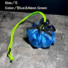 サック　巾着袋　収納袋　ダイニーマ　キャンプ　登山　ブルー＆ネオングリーン　Sサイズ