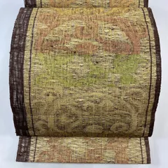 袋帯 美品 秀品 唐草 幾何学 薄茶色 六通 正絹 【中古】