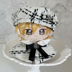もも　基本無言(発送水のみ)様　ぬい服　ポンチョ　10cm ベレー帽　ホワイト 15cm用】ぬい服 ホワイト ベレー帽 & ポンチョ ぬいぐるみ服 白