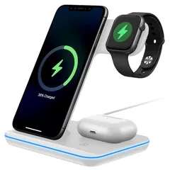 ワイヤレス充電器 3in1 マグネット式 急速充電15W/10W/7.5/5W Type-C端子 スタンド 置くだけ 同時にiPhone/Apple Watch/Airpodsに対応 3デバイス同時充電 iPhone16/15/14/13/12/11シリー 1