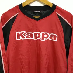 (^w^)b kappa カッパ ピステシャツ Vネック ウィンドブレーカー プリント ロゴ 赤×黒 練習着 ユニフォーム サッカー フットサル ロンT 長袖 シャツ プルオーバー スポーツ 運動 トップス メンズ M