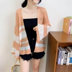 冬にも羽織れる ピンク ホワイト ボーダー クリスマス ニットカーディガン 長袖 トップス/冬/プレゼント クリスマス 効果 温感