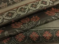 平和屋着物●上質な紬　横段花文　正絹　逸品　未使用　AABA0368zgのサムネイル