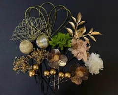 ドライフラワー　髪飾り　結婚式　成人式　髪飾り　豪華グリーン15本  水引4/6