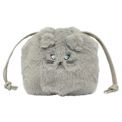 ☆ ライトグレー ☆ にゃんこファー巾着ショルダー muumarju バッグ KTK-1036 ショルダーバッグ 巾着ショルダーバッグ ショルダーバック 斜めがけバッグ 巾着バッグ レディース ポーチ 猫 ネコ ねこ 猫ショルダー きんちゃく 動物 アニマル