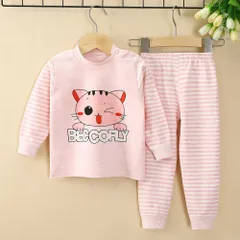 ☆ ピンク×ネコ ☆ 130cm ☆ パジャマ キッズ lypj11107 パジャマ キッズ 長袖 上下セット ロングパンツ パンツ ズボン 長ズボン ルームウェア 部屋着 寝巻き 寝間着 子供パジャマ セットアップ 上下 セット 子供服 子ども服 こども服