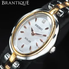 【SEIKO】 定価◆￥28,000 セイコー ソーラー V110-0AG0 1PD シェル文字盤 オーバル イエローゴールド×シルバーカラー レディース 腕時計 「25828」