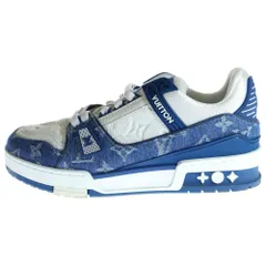 LOUIS VUITTON (ルイヴィトン) LVトレイナーライン LVロゴモノグラムデニムローカットスニーカー ホワイト/ブルー レディース