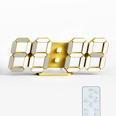 KOSUMOSU 壁掛け時計 デジタル時計 LED時計 9.7インチゴールド卓上時計 明るさ調整可能な時計 リモコン付き 時間表示(12/24時間)/日付/温度(℃/?) アラーム機能ACD-210GD…