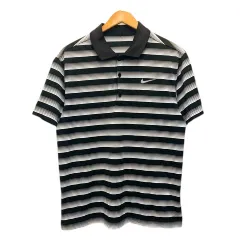ナイキゴルフ NIKE GOLF ポロシャツ カットソー ボーダー ワンポイント ロゴ 半袖 M 黒 ブラック 白 ホワイト