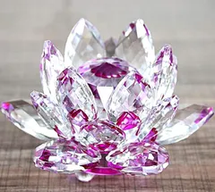 クリスタルガラス 水晶玉 蓮の花 ロータス サンキャッチャー 風水 インテリア プリズム 仏壇 仏具 オブジェ(紫 10cm)