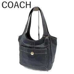 コーチ COACH ハンドバッグ レザー 白ステッチ ポケット 内側ストライプ ブラック 黒
