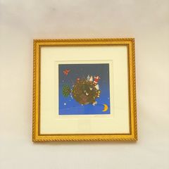 渡辺あきお 版画 絵画 ダイヤモンドスクリーニング 星空の散歩 猫