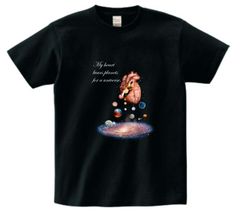 Tシャツ 宇宙と心臓 ブラック 黒 メンズ 5.6oz （S,M,L）