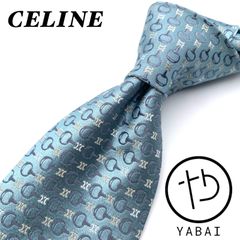 CELINE ネクタイ　マカダム　ストライプ　くすみブルー　シルク100% イタリア製