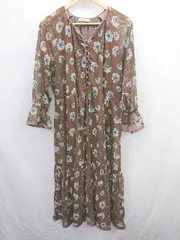 ◇ ⊂ natural couture ナチュラルクチュール 花柄 長袖 膝下丈 ワンピース ブラウン ホワイト レディース E  【1506110008800】