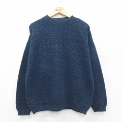 L/古着 長袖 セーター メンズ 90s 手織り コットン 濃紺 ネイビー 25oct09 中古 ニット トップス