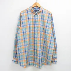 XL/古着 ラルフローレン 長袖 ブランド シャツ メンズ ワンポイントロゴ 大きいサイズ ロング丈 コットン ボタンダウン オレンジ他 チェッ