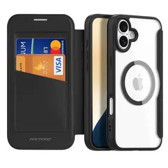 NODALA iPhone 16 ケース 手帳型 MagSafe対応 財布型 スマホケース カード収納付き 耐衝撃 マグネット式 薄型 おしゃれ シンプル ワイヤレス充電対応 クリア背面 アイフォン16 カバー ブラック 0