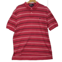 90's Polo by Ralph Lauren/90年代 ポロバイラルフローレン ボーダー ポニー刺繡 半袖 ポロシャツ ワンポイント刺繡 オーバーサイズ ビッグシルエット スリランカ製 メンズ L レッド