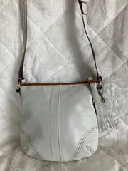 美品【COACH】コーチ　ショルダーバッグ　オールレザー　斜め掛けショルダー　ロゴプレート　オフホワイト