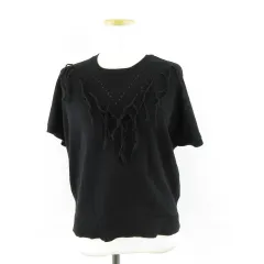 エゴイスト EGOIST Vフリンジニットトップ 半袖 フレンチスリーブ 黒 *A909 