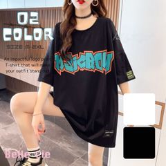 Tシャツ 半袖 トップス パンク ロック ダンス プリント 春夏 レディース 韓国ファッション 衣装 かっこいい オーバーサイズ 体型カバー ５分袖 ロゴプリント 女子 ビックシルエット ダンス衣装 ファッション 半袖おしゃれ