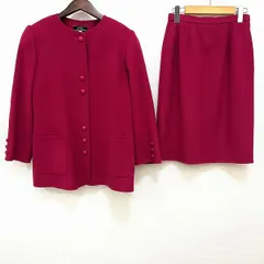 #wnc レリアン Leilian スカートスーツ 9 赤紫 セットアップ ノーカラー レディース [869917]