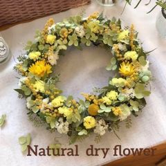 Natural＊バラとマスタードカラーのリース♡ドライフラワーリース  