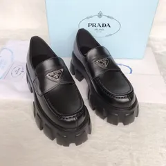 手のひら古着HGC-X153/美品 PRADA モカシンブーツ 厚底 レザー 35