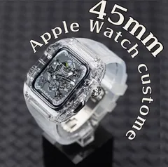 透明　アップルウォッチバンド ラバーベルト カバー　Apple Watch ケース  45mm スポーツ