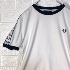 フレッドペリー　ホワイト　ロゴライン　リンガー　半袖Tシャツ