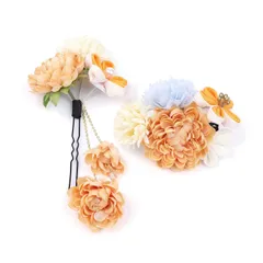 【特価商品】着物ヘアアクセサリー 花 成人式髪飾り 舞妓風髪飾り つまみ細工 髪飾り ヘアクリップ フラワー 髪留め 和装 花 鈴付き 七五三 和風 成人式 花火大会 和装 十里の桜 卒業式 浴衣 結婚式（2点セット）