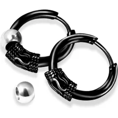 【数量限定】リング ステンレス フープ リングピアス 18G 2連 レディース [幸運龍紋] 中折れ式 両耳 黒 セット メンズ ピアス ブラック 【限定商品】フープ