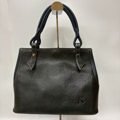 ★M11 Kitamura キタムラ レザー ハンドバッグ 留め具金具 マグネットタイプ 内側チャック収納あり ブラック×ネイビー バイカラー レディース バッグ 鞄