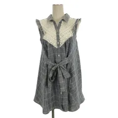 アクシーズファム axes femme ノースリーブ チュニック ブラウス シャツ チェック ネイビー系 M 250905E