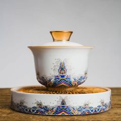 中国茶器 景徳镇 鳳凰紋三才蓋碗 蓋付き茶器 飲茶食器 煎茶具 未使用品