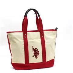 ユーエスポロアッスン トートバッグ キャンバス アイボリー×ピンク 中古