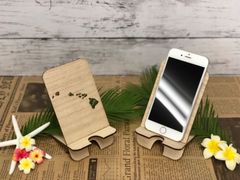スマホスタンド 木製 オシャレ 卓上 充電コード穴 ハワイ パイナップル ヤシの木 組立式 安定感 キッチン 料理 お菓子作り テレワーク リモートワーク 日本製