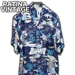 PATINA VINTAGE 和柄 アロハシャツ レーヨン100% オープンカラーシャツ  Mサイズ ハワイアンシャツ かりゆし