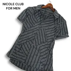 Y2K 00s★ NICOLE CLUB FOR MEN ニコルクラブ フォーメン ランダムパッチワーク★ 半袖 ストライプ シャツ Sz.48　メンズ