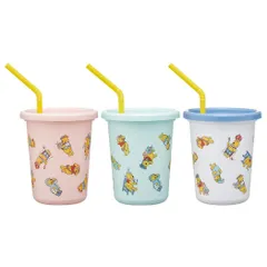 くまのプーさん 蓋付きプラコップ ストロー付タンブラー 320ml 3個セット コスチューム ディズニー スケーター フタ付きコップ キャラクター グッズ 