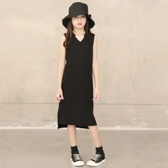 子供服 ワンピース 160 親子ペア 韓国子ども服 キッズ 女の子 夏 ノースリーブ Vネック 無地 ロングTシャツ ベビー服 お姫様 おしゃれ 可愛い カジュアル 新品#cupload73713