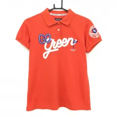 【美品】パーリーゲイツ 半袖ポロシャツ オレンジレッド×白 フロント英字  レディース 1(M) ゴルフウェア PEARLY GATES
