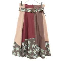美品 axes femme アクシーズファム 花柄 ミモレ丈 フレアスカート M ピンク系 ベルト付 レディース 古着