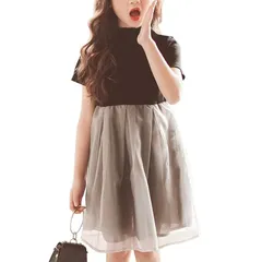 【新品】 [Weileenice] 黒 子供 ワンピース 発表会 160 女の子 結婚式 コンクール 卒業式 ドレス キッズ グレー チュール 可愛い 中学生 フォーマル ワンピース 165 半袖 夏 子供服